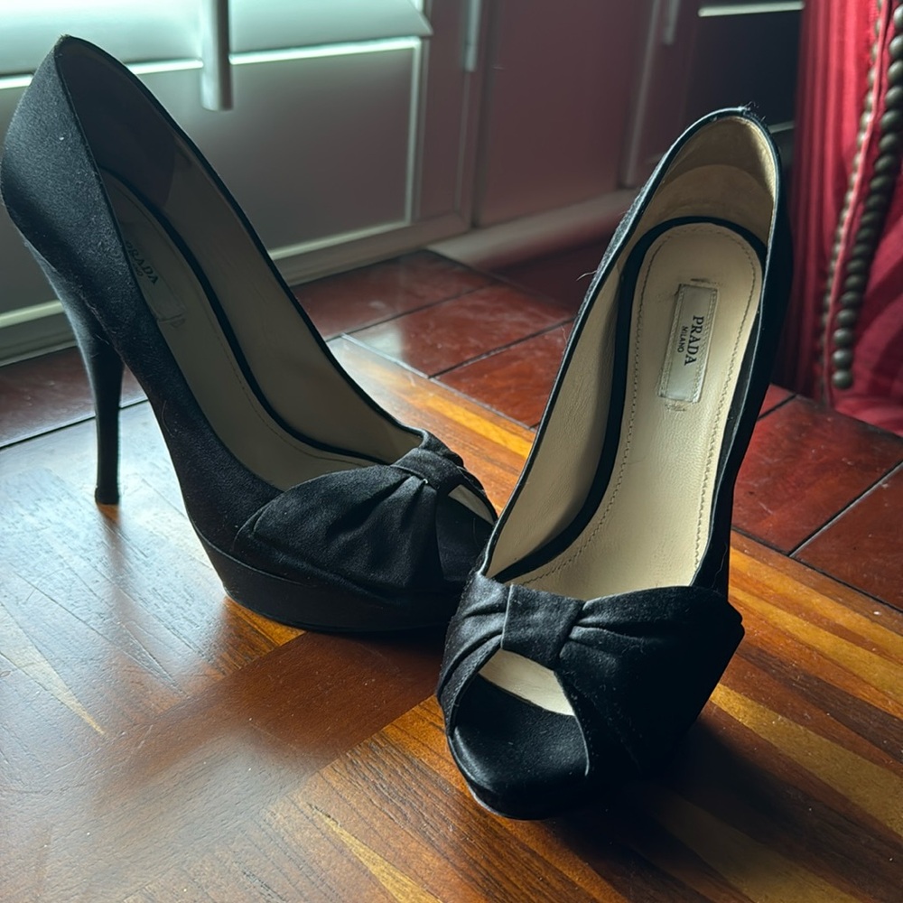 Prada satin platform peep toe size 36